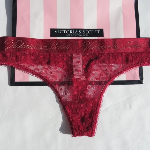 Victoria's Secret Other - Victoria's Secret Panties Stretch Cotton Logo Thong Medium NEW Red NWT Lace